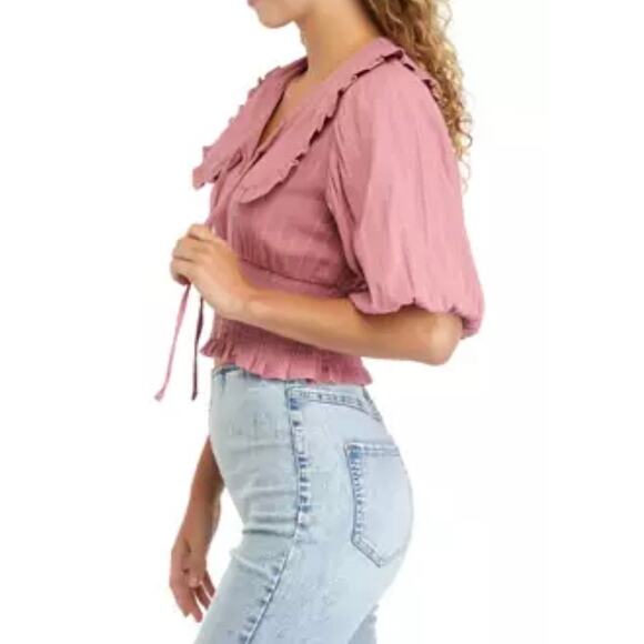 Vanilla‎ Star Puff Sleeve Portrait Collar Top Pink Size XL - Picture 3 of 9